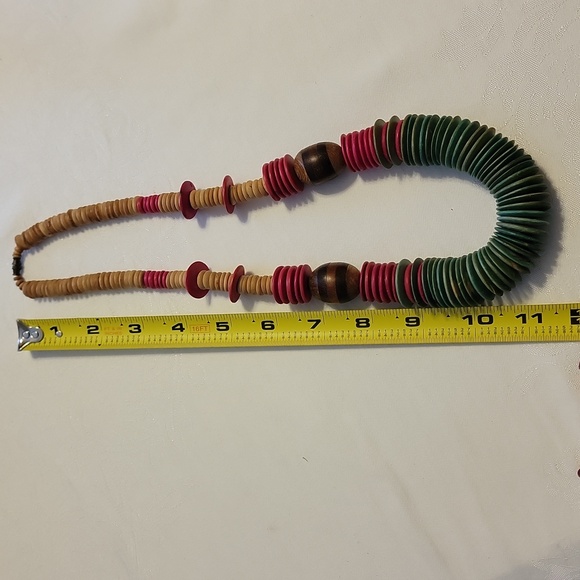 Vtg 22" Big Chunky African Wood Beads Statement Necklace Boho fall barrel clasp - Picture 7 of 7